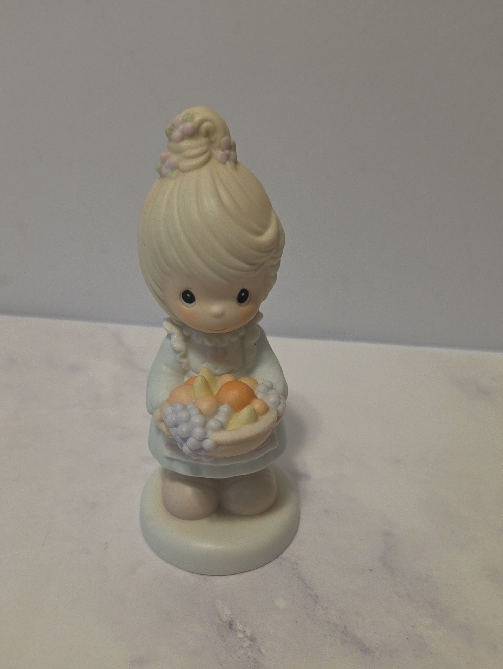 Porcelain Figurine Girl Holding Fruit Basket - Cream & Pastel